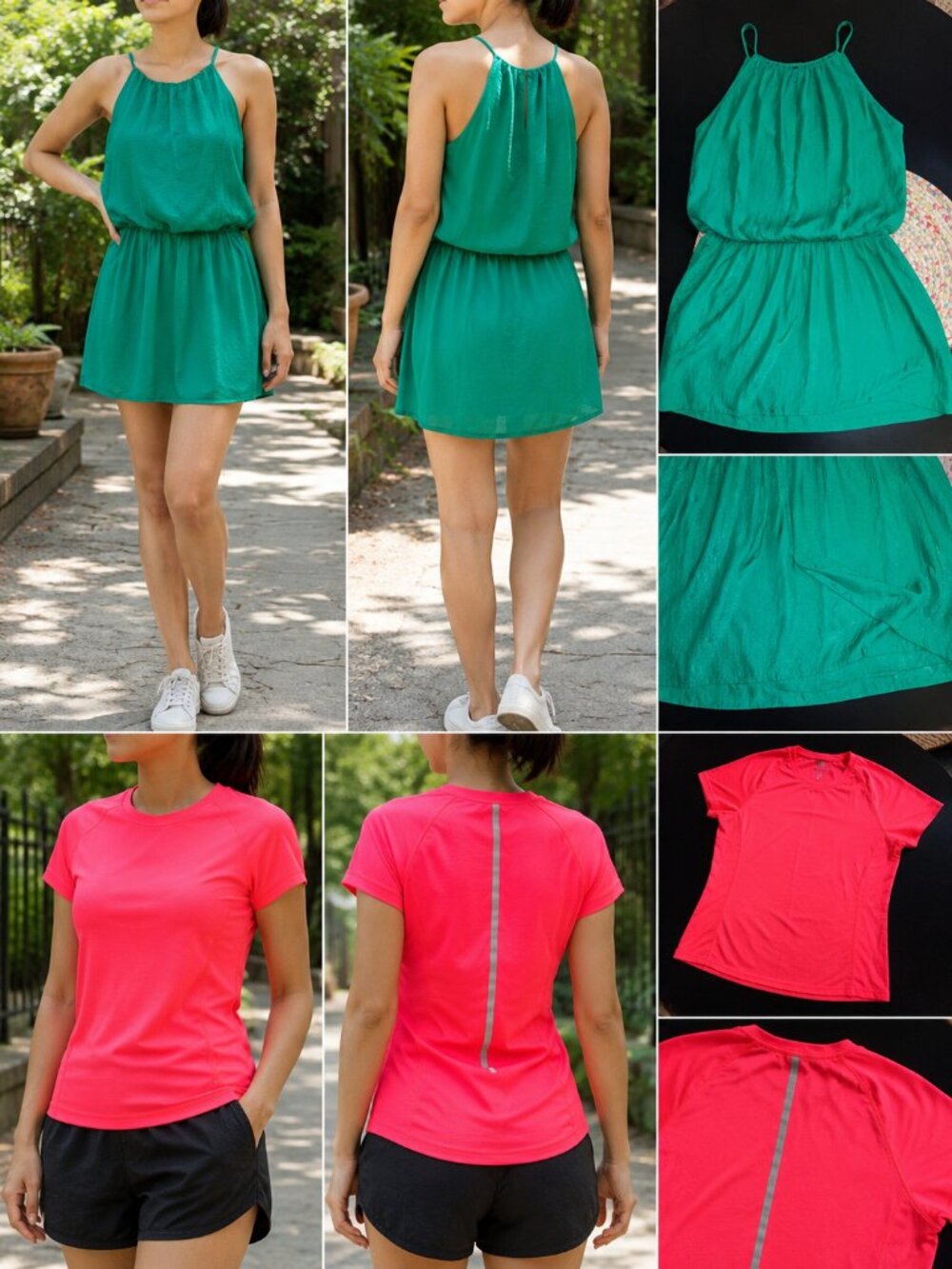 Forever 21 Green Halter Dress + Neon Pink Athletic Top Bundle | Women’s Small